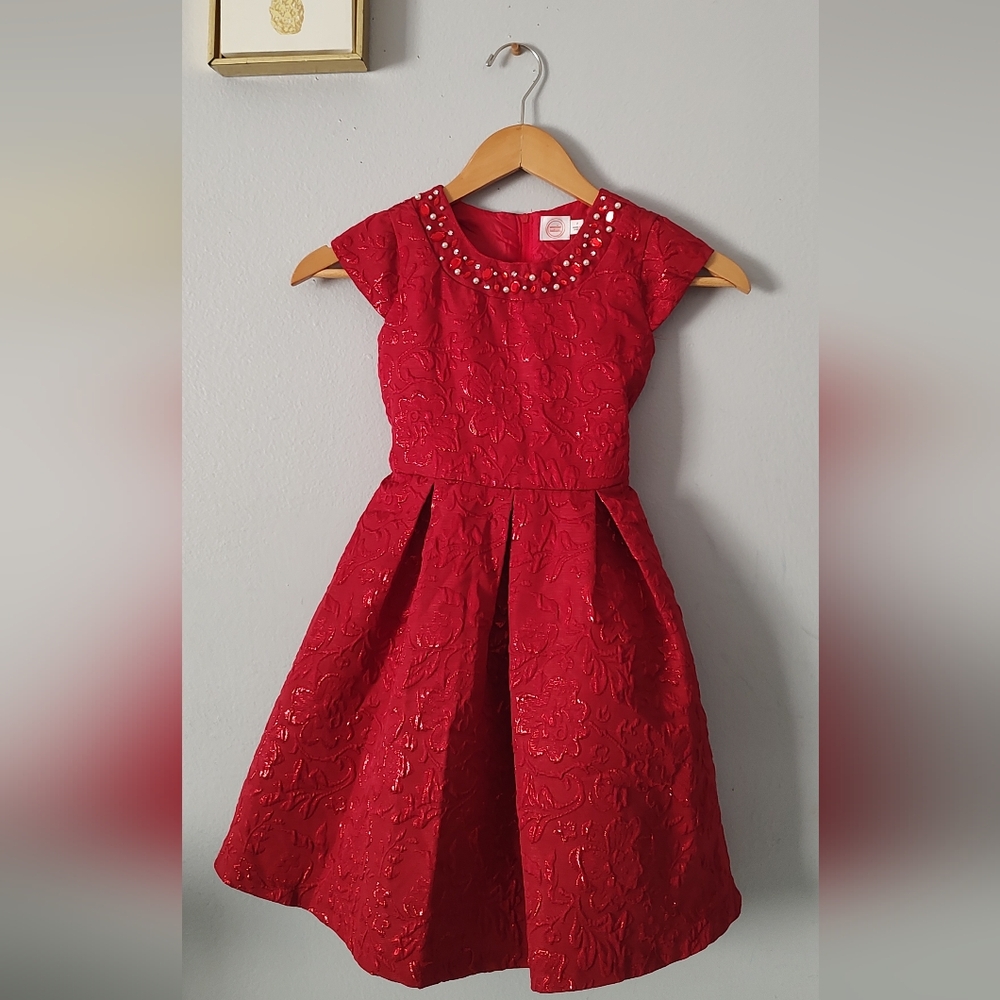 Dress Party Girls Wonder Nation Color Red 7 Embellished Neck Style Party New